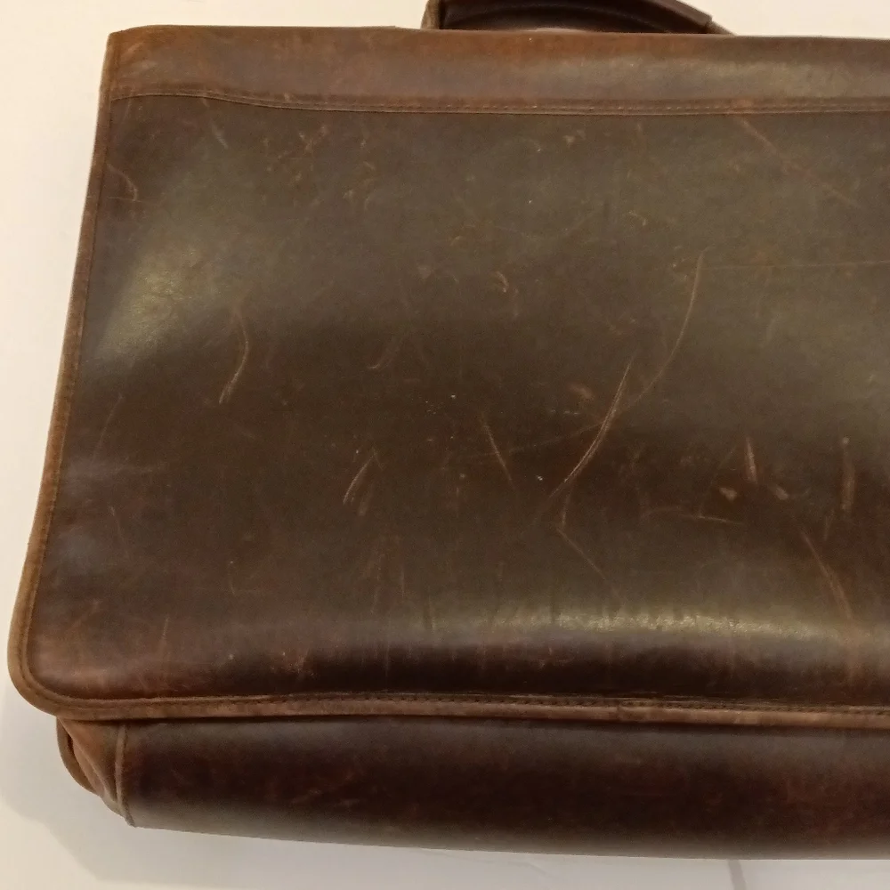 All Leather Distressed Briefcase Portfolio Brown